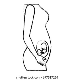 monochrome blurred silhouette of side view pregnancy process in female body fetus human growth a few weeks vector illustration