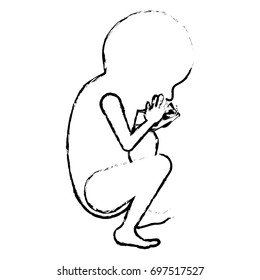 monochrome blurred silhouette of side view fetal growth in the ninth month vector illustration
