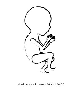 monochrome blurred silhouette of side view fetal growth a semestrer vector illustration