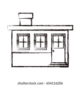 monochrome blurred silhouette small house facade with chimney vector illustration