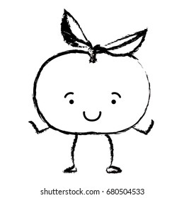 monochrome blurred silhouette of tangerine fruit caricature vector illustration