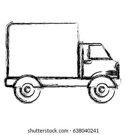 monochrome blurred silhouette of truck with wagon vector illustration