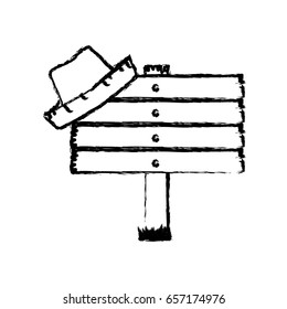 monochrome blurred silhouette of wooden board and straw hat vector illustration