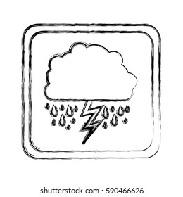 monochrome blurred square frame with cloud with rain and lightning vector illustration