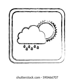 monochrome blurred square frame with cloud with rain and sun vector illustration