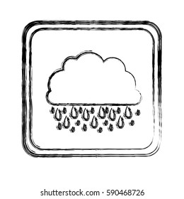 monochrome blurred square frame with cloud with rain vector illustration