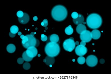 Monochrome bokeh background with soft white glowing circles on black backdrop. Elegant light blur effect for abstract, minimal, or digital vector design and overlays.