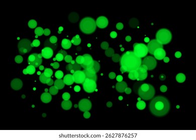 Monochrome bokeh lights on black background with soft glowing circles and smooth blur. Elegant vector overlay for digital, festive, or abstract design with minimal contrast.