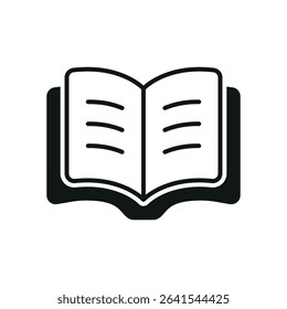 Monochrome book glyph icon, great for apps, e-learning, or knowledge visuals.