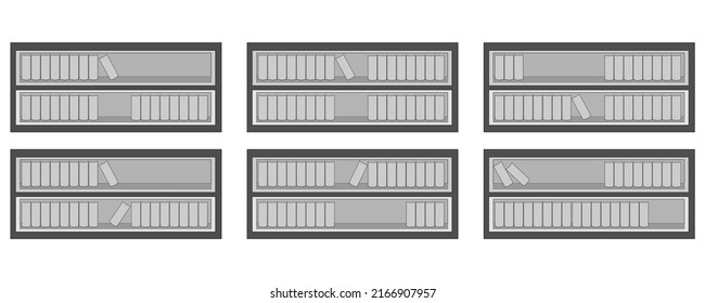 Monochrome bookshelf vector set. Table set with books. flat design