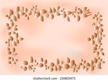 Monochrome border from flowers and leaves with reddish tone. EPS10 vector illustration.