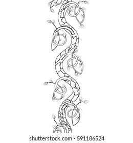Monochrome border with leaves and branches. Vector illustration for card, invitations or congratulations