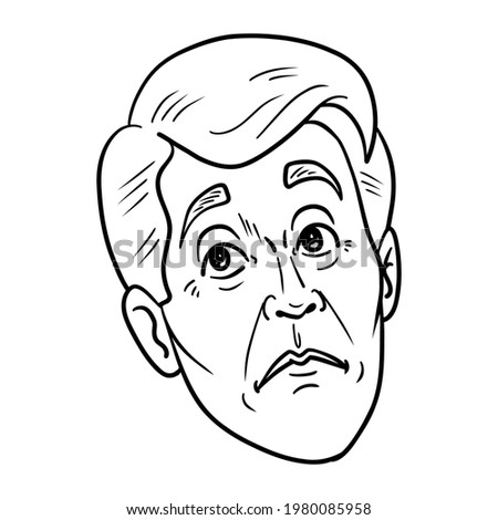 monochrome bored man head. comic, avatar, isolated, outline.