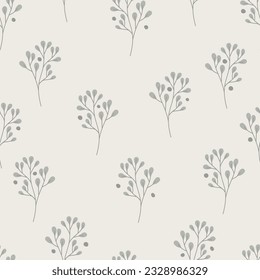 Monochrome botanical background. Green leaf silhouette in a simple flat style. Abstract seamless pattern. Hand-drawn organic branches and leaves. Vector design.