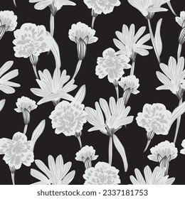 Monochrome Botanical Floral seamless pattern design for fashion textiles, graphics, backgrounds and crafts