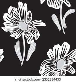 Diseño de patrón monocromo sin costuras de la flor botánica para textiles de moda, gráficos, fondos y artesanías