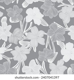 Diseño de patrón monocromo sin costuras de la flor botánica para textiles de moda, gráficos, fondos y artesanías