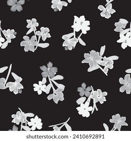 Monochrome Botanical Floral seamless pattern design for fashion textiles, graphics, backgrounds and crafts