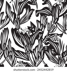 Monochrome Botanical Floral seamless pattern design for fashion textiles, graphics, backgrounds and crafts