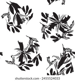 Monochrome Botanical Floral seamless pattern design for fashion textiles, graphics, backgrounds and crafts