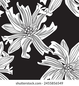 Monochrome Botanical Floral seamless pattern design for fashion textiles, graphics, backgrounds and crafts