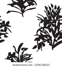 Monochrome Botanical Floral seamless pattern design for fashion textiles, graphics, backgrounds and crafts