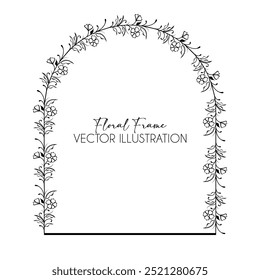 Monochrome botanical frame with leaves for invitations, posters and wedding. Vector floral border wreath