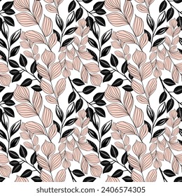 Patrón botánico monocromo. Fondo sin soldadura con hojas. Fondo de pantalla floral dibujado a mano