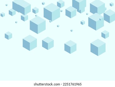 Monochrome Box Background Blue Vector. Cube Minimal Illustration. Gray Square Digital Texture. Random Card. Sky Blue Technology Block.