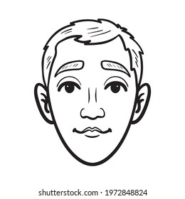 monochrome boy head. outline, comic avatar.