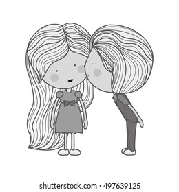monochrome boy kissing girl in cheek