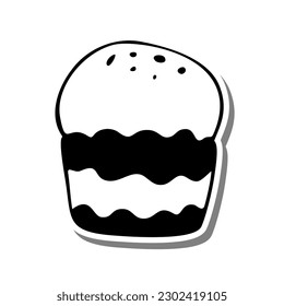 Monochrome Bread Cupcake on white silhouette and Gray shadow. Vector illustration for decoration or any design.
