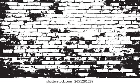 a monochrome brick wall with a distressed texture, creating a high contrast black and white design element