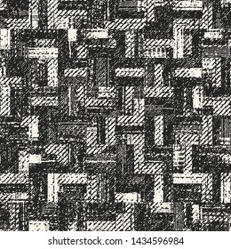 Fondo texturizado grunge a cuadros rotos monocromáticos. Patrón sin fisuras.