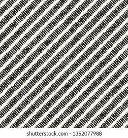Monochrome Broken Dashed Diagonal Striped Variegated Textured Background. Seamless Pattern.