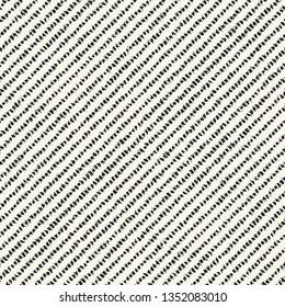 Monochrome Broken Dashed Diagonal Stroke Textured Background. Seamless Pattern.