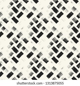 Monochrome Broken Dashed Textured Graphic Motif. Seamless Pattern.