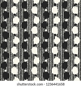 Monochrome Broken Dots Variegated Striped Textured Background. Seamless Pattern.