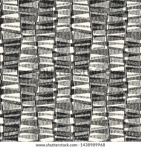 Monochrome Broken Geometric Variegated Stroke Textured Background. Seamless Pattern. 