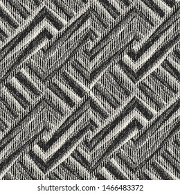 Monochrome Broken Geometric Woven Effect Textured Background. Seamless Pattern.