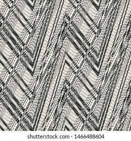 Monochrome Broken Geometric Woven Effect Textured Background. Seamless Pattern.