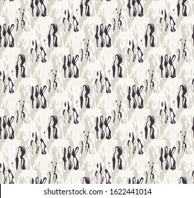 Monochrome broken glitch stripe texture background. Distressed diagonal dashed line dotted seamless pattern. Black and off white distortion vector melange all over print. Masculine shirting style