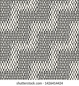 Monochrome Broken Grid Textured Diagonal Zigzag Background. Seamless Pattern.