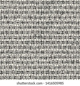 Monochrome Broken Mesh Grain Textured Distressed Background. Seamless Pattern.