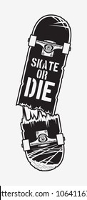 Monochrome broken skateboard design. Vector illustration for print on t-shirt.