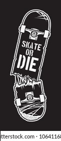 Monochrome broken skateboard design. Vector illustration for print on t-shirt.