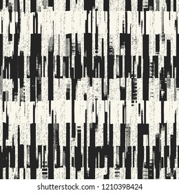 Monochrome Broken Striped Brushed Textured Distressed Background. Seamless Pattern.