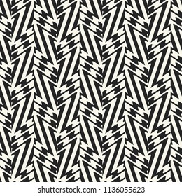 Monochrome Broken Striped Geometric Graphic Motif. Seamless Pattern.