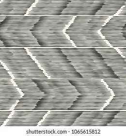 Monochrome Broken Striped Optical Chevron Pattern