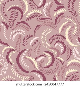 Monochrome brown flat monogram branches in a tiny shapes dots, drops, spots seamless pattern. Pastel background with abstract textured twisted stems. Vector hand drawn sketch. Collage for design